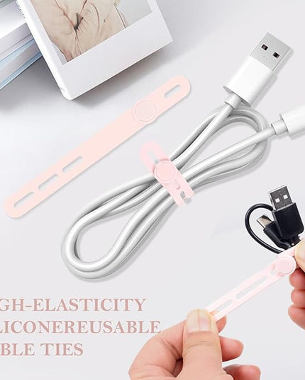 Donruby 30Pcs Silicone Cable Ties - Reusable & Washable with Adjustable Locking Buckles, High Elasticity Cable Management Straps for Home, Office, School, Travel Essential Cord Organizer (Pink)