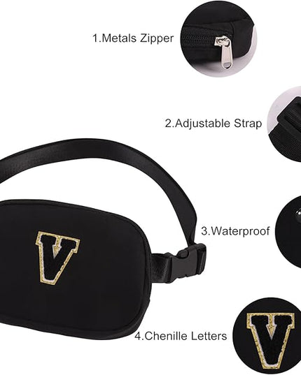 Glratn Initial Letter Belt Bag Crossbody Bags Fanny Pack For Girls，Birthday Gifts for 6 7 8 9 10 11 12 13 14 15 Year Old Girls,Purse for Kids,Cute Teen Trendy Stuff Travel Essentials.（Black-M）