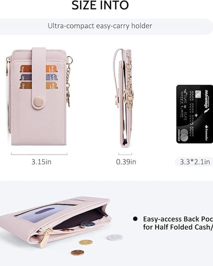 POIUGOYA Slim Wallet for Women,RFID Blocking Bifold Credit Card Holder with Zipper Coin Pocket,ID Window,Keychain