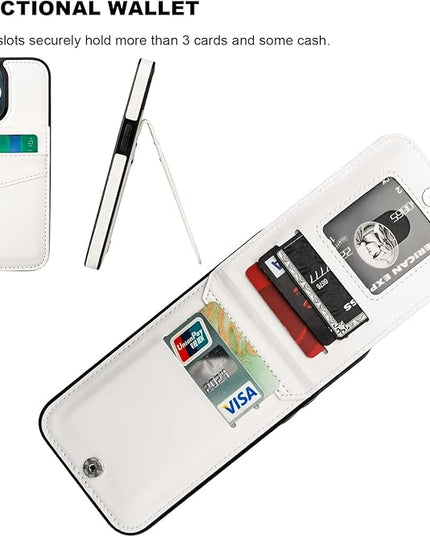 KIHUWEY Compatible with iPhone 13 Pro Max Case Wallet with Credit Card Holder, Premium Leather Magnetic Clasp Kickstand Heavy Duty Protective Cover for iPhone 13 Pro Max 6.7 Inch(White)