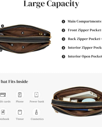 S-ZONE Fanny Packs for Women Genuine Leather RFID Blocking Crossbody Bags Purses Sling Waist Chest Bag Gifts Travel Running Adjustable Strap Men