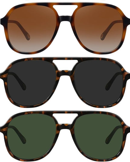 MEETSUN Retro Oversized Aviator Sunglasses for Women Men Trendy 70s 80s Vintage Square Aviators 3 Pack UV400