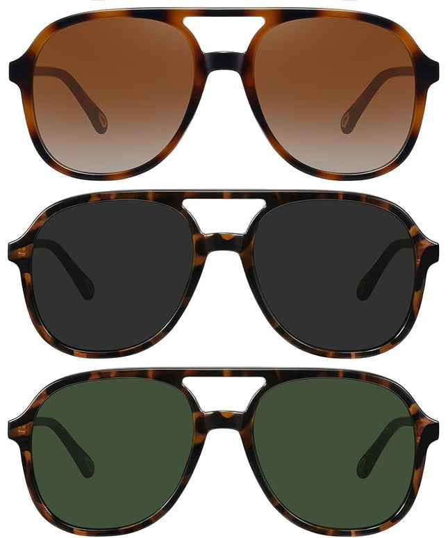MEETSUN Retro Oversized Aviator Sunglasses for Women Men Trendy 70s 80s Vintage Square Aviators 3 Pack UV400