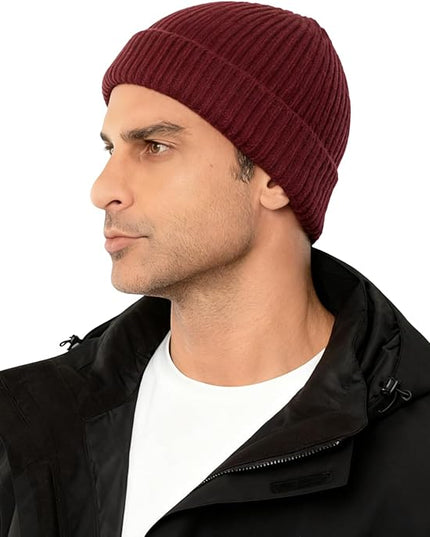 Stylish Wool Knit Short Cuff Fisherman Beanie for Men and Women Unisex Warm Winter Hat