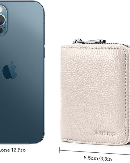Linno RFID 20 Slots Credit Card Holder Genuine Leather Small Wallet for Women or Men with Zipper