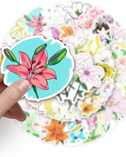 Aesthetic Lily Vinyl Stickers, 50 PCS Waterproof Floral Decals for Laptops, Scrapbooking, Notebooks, Water Bottles, Suitcases, Phones & DIY Decor