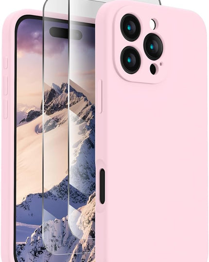 FireNova Designed for iPhone 16 Pro Case, Silicone Upgraded [Camera Protection] Phone Case with [2 Screen Protectors], Soft Anti-Scratch Microfiber Lining Inside, 2024, Chalk Pink