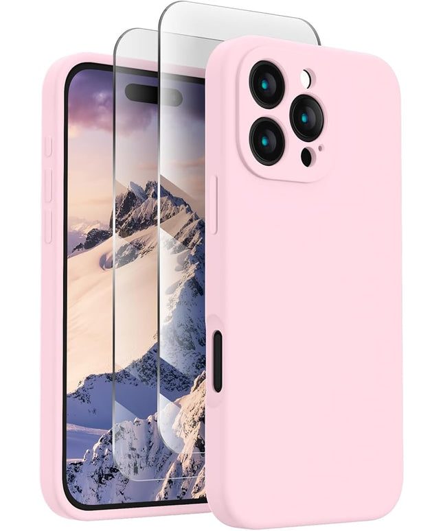 FireNova Designed for iPhone 16 Pro Case, Silicone Upgraded [Camera Protection] Phone Case with [2 Screen Protectors], Soft Anti-Scratch Microfiber Lining Inside, 2024, Chalk Pink