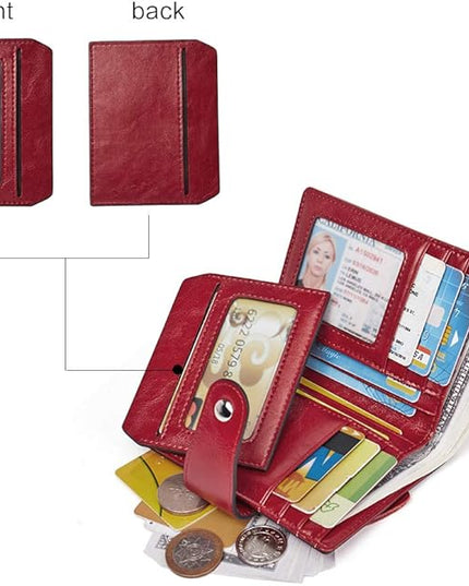BOSTANTEN Women Leather Wallet RFID Blocking Small Bifold Zipper Pocket Wallet Card Case Purse with ID Window