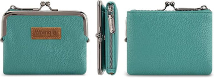 Montana West Wrangler Women's Wallet RFID Blocking Wallets Small Bifold Credit Card Holder with Kiss Clasp Turquoise