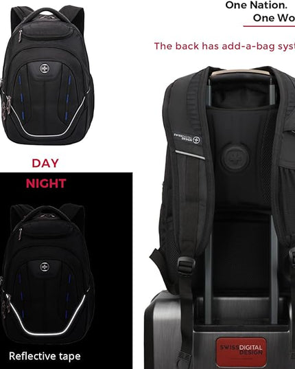 Swissdigital Design TSA Business Laptop Backpack For Men,Travel Backpack With USB Charging Port,College Tech Backpacks With RFID Pockets Presents For Men Fits 15.6 Inch Computer | J16BT-1