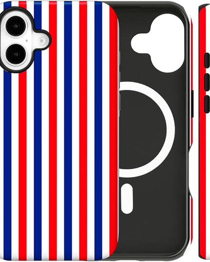 Magnetic for iPhone 17 Case Cute Stripes Phone Case, Shockproof Slim TPU and Hard PC Protective Phone Cover Compatible with MagSafe Designed for Women Girls, Red and Blue