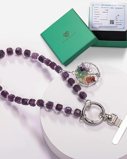 Beaded Phone Wrist Strap with Healing Crystal Tree of Life Cellphone Camera Charm Detachable Anti Theft Strap Lanyard Chain for Women Compatible with Sparkling Wristlet Phone Case Keys