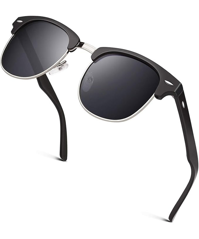 GQUEEN Classic Horn Rimmed Semi Rimless Polarized Sunglasses for Men Women GQO6