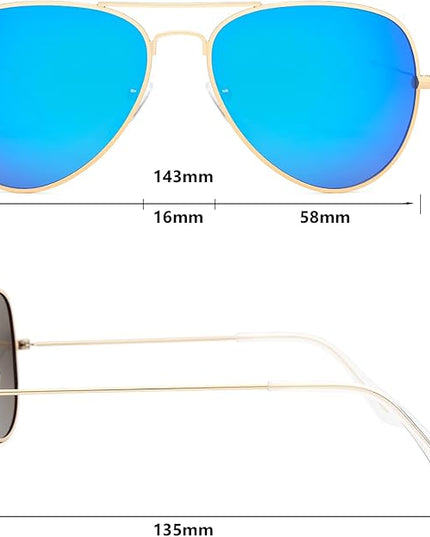 livho Sunglasses for Men Women Aviator Polarized Metal Mirror UV 400 Lens Protection (Gold Purple/Blue)