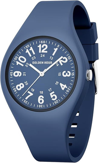 GOLDEN HOUR Waterproof Sports Analog Unisex Watches for Nurse Medical Professionals, Students - Military Time Glowing Easy to Read Dial, Jelly Silicone Strap