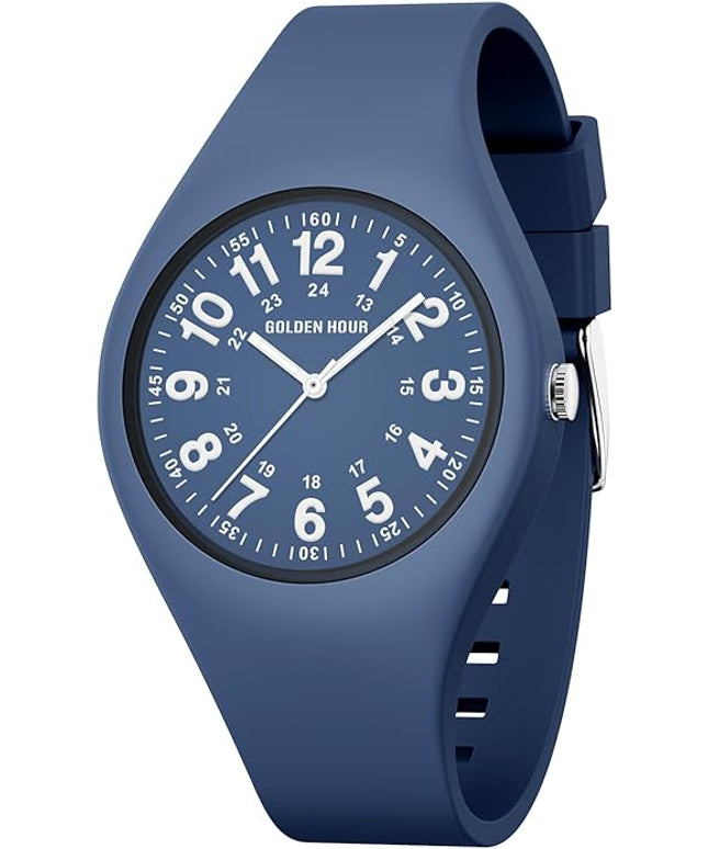 GOLDEN HOUR Waterproof Sports Analog Unisex Watches for Nurse Medical Professionals, Students - Military Time Glowing Easy to Read Dial, Jelly Silicone Strap