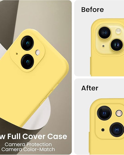 FireNova Designed for iPhone 14 Case, Silicone Upgraded [Camera Protection] Phone Case with [2 Screen Protectors], Soft Anti-Scratch Microfiber Lining Inside, 6.1 inch, Yellow