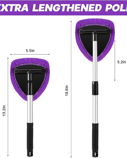 Baderke 10 Pcs Windshield Cleaner Tool Car Window Cleaning Supplies with Extendable Handle Include 6 Washable Microfiber Bonnets 2 Empty 60ml Spray Bottle Glass Wiper Kit(Purple)