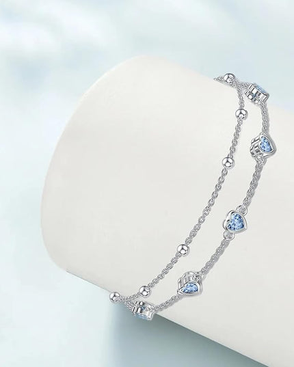 Dorunmo 925 Sterling Silver Heart Birthstone Anklet Bracelets for Women Best Mother's Day Birthday Jewelry for Wife Girlfriend Mom Daughter Her