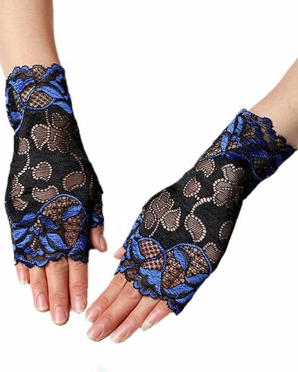 Women's Short Lace Gloves Fingerless for Driving Wedding Wrist Length Bridal Prom Gloves