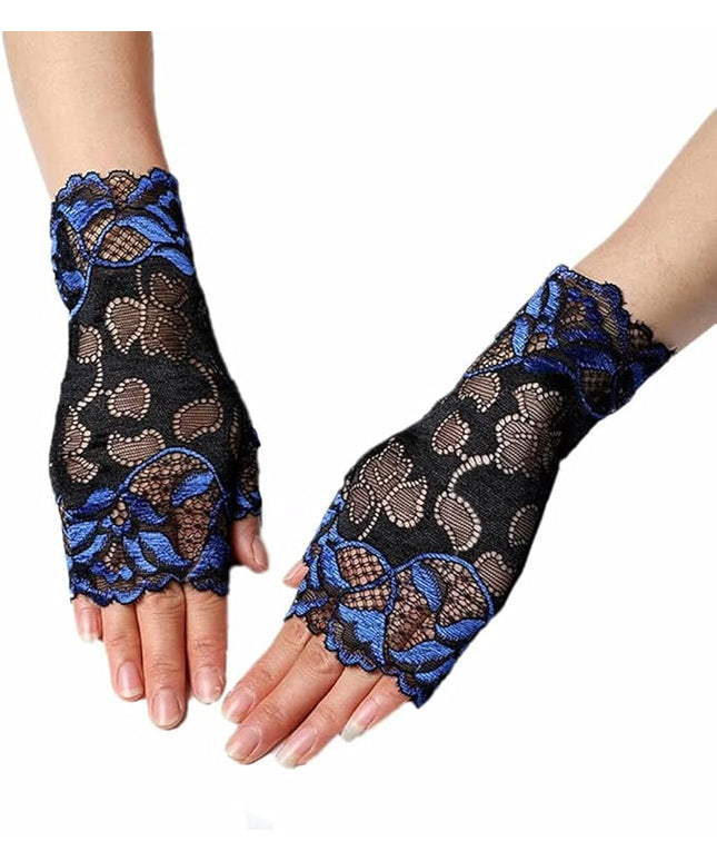 Women's Short Lace Gloves Fingerless for Driving Wedding Wrist Length Bridal Prom Gloves
