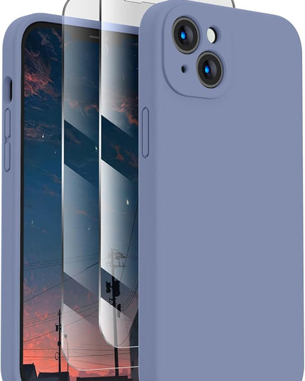 FireNova Designed for iPhone 14 Case, Silicone Upgraded [Camera Protection] Phone Case with [2 Screen Protectors], Soft Anti-Scratch Microfiber Lining Inside, 6.1 inch, Lavender Gray