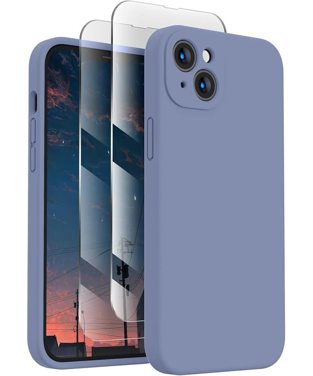 FireNova Designed for iPhone 14 Case, Silicone Upgraded [Camera Protection] Phone Case with [2 Screen Protectors], Soft Anti-Scratch Microfiber Lining Inside, 6.1 inch, Lavender Gray