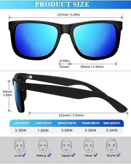 KALIYADI Sunglasses Men Polarized Sun glasses for Mens Womens Classic Matte Black Frame UV Protection 3pack