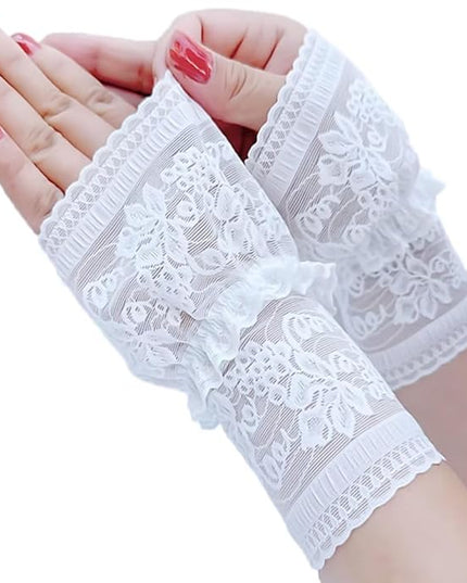 Women's Short Lace Gloves Fingerless for Driving Wedding Wrist Length Bridal Prom Gloves