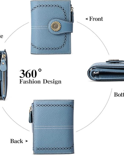 SENDEFN Small Womens Wallet Leather Bifold Card Holder RFID Blocking with Zipper Coin Pocket
