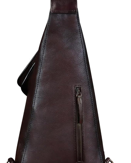 Genuine Leather Sling Bag for Men and Women Vintage Full Grain Leather Sling Purse Chest Daypack Over Shoulder Crossbody Bag (Coffee)