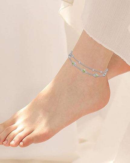Dorunmo 925 Sterling Silver Heart Birthstone Anklet Bracelets for Women Best Mother's Day Birthday Jewelry for Wife Girlfriend Mom Daughter Her