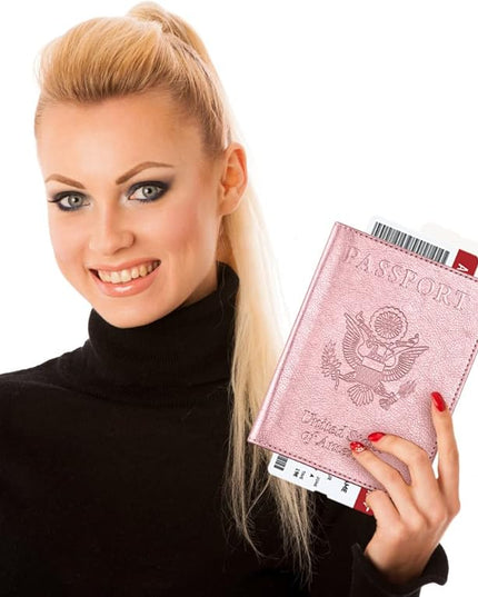 Passport and Vaccine Card Holder Combo, Passport Cover with Vaccine Card Slot, Wallet, Passport Case Holder for Women and Men（AE-Rose gold
