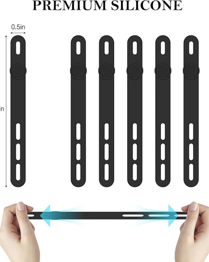 Donruby 30Pcs Silicone Cable Ties - Reusable & Washable with Adjustable Locking Buckles, High Elasticity Cable Management Straps for Home, Office, School, Travel Essential Cord Organizer (Black)