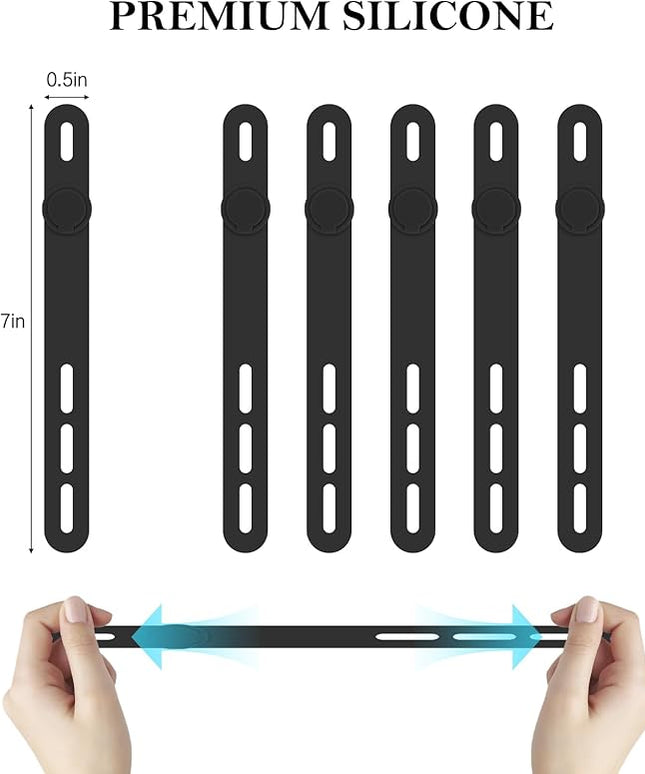 Donruby 30Pcs Silicone Cable Ties - Reusable & Washable with Adjustable Locking Buckles, High Elasticity Cable Management Straps for Home, Office, School, Travel Essential Cord Organizer (Black)