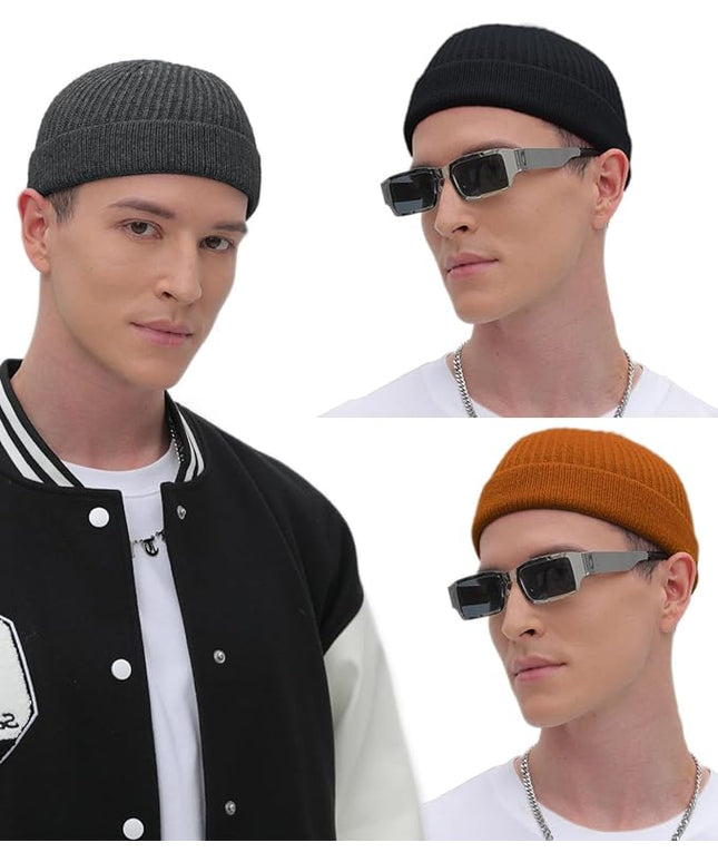 ROYBENS Thin Swag Wool Short Fisherman Beanie for Men Women, Knit Cuff Trawler Beanie Watch Hat, Soft Spring Fall Skull Cap