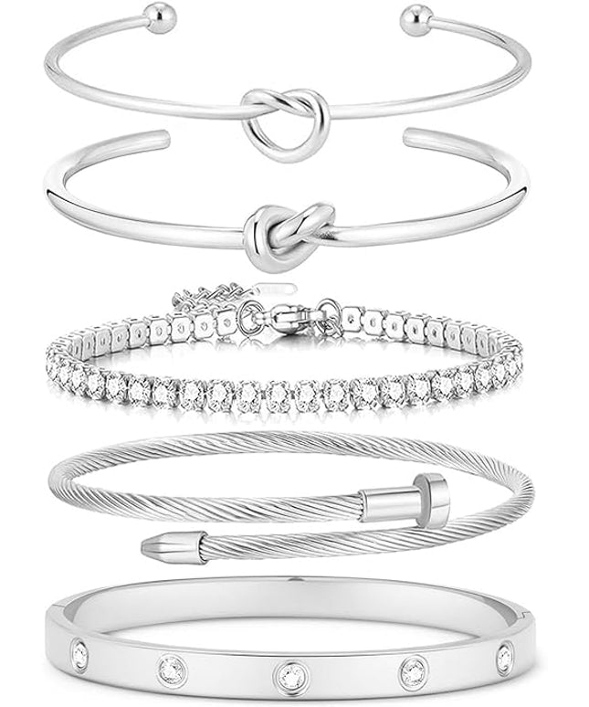18 K Gold Plated Love Bangle Bracelet Stack Cuff Jewelry for Women Jewelry Set for Women Gift with Box