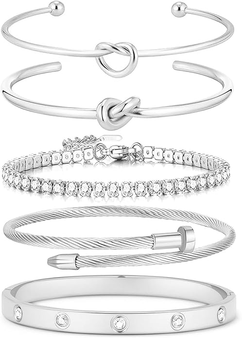 18 K Gold Plated Love Bangle Bracelet Stack Cuff Jewelry for Women Jewelry Set for Women Gift with Box