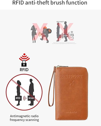 Multi-Functional RFID Passport Wallet Set, Blocking Passport Holder Travel Wallet, Holds Phones, Anti-Theft Protective Case with Multiple Card Pockets for Secure Travel Essentials (Blue)
