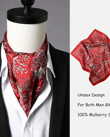 ANDANTINO 100% Pure Mulberry Silk Small Square Scarves -21'' x 21''- Digital Printed Neckerchief –Women Men Lightweight Scarf