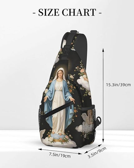 Our Lady of Guadalupe Sling Bag Crossbody Bags Clovers Chest Bag for Travel Hiking for Men Women Virgin Marys 8