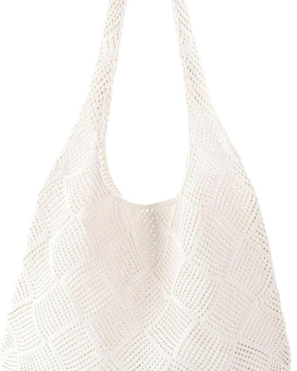 COOKOOKY Crochet Beach Tote bag Summer Beach Bag for Women Aesthetic Mesh Tote Bag Hippie Bag Knit Bag