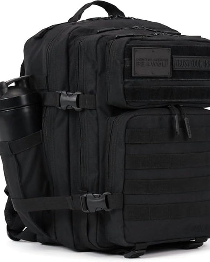WOLFpak 35L Athletic Gym Backpack - Durable 1000D Waterproof Oxford Material with MOLLE Webbing, Laptop Pocket & Dual Cup Holders, Durable Fitness/Travel/Military Daypack (NightShade Edition)