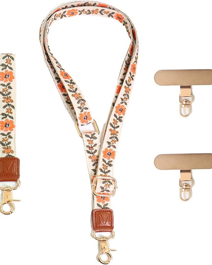 LEMEDE Phone Charm Lanyard, Gold Buckle Adjustable Crossbody and Wrist Strap with 2pcs 360-Degree Rotatable Phone Pad