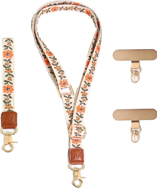 LEMEDE Phone Charm Lanyard, Gold Buckle Adjustable Crossbody and Wrist Strap with 2pcs 360-Degree Rotatable Phone Pad
