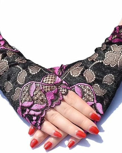 Women's Short Lace Gloves Fingerless for Driving Wedding Wrist Length Bridal Prom Gloves