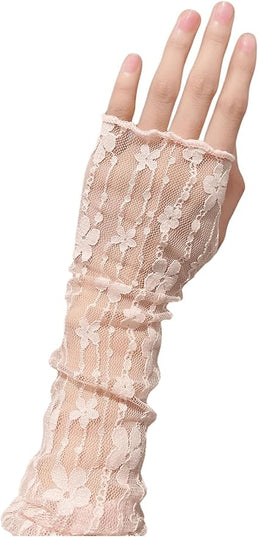 SHENHE Women's Sheer Lace Tulle Gloves Fingerless Elbow Length Arm Sleeves Mittens