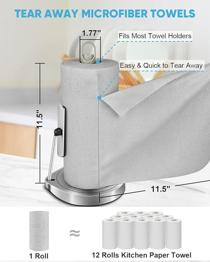 AIDEA Microfiber Cleaning Cloth Roll, Grey 75PK, Reusable Paper Towels Tear Away Cloth, Microfiber Towels for Cars, Wash Cloths, Lint Free Rags for House, Kitchen,Window,Cleaning Supplies 11.5"×11.5"