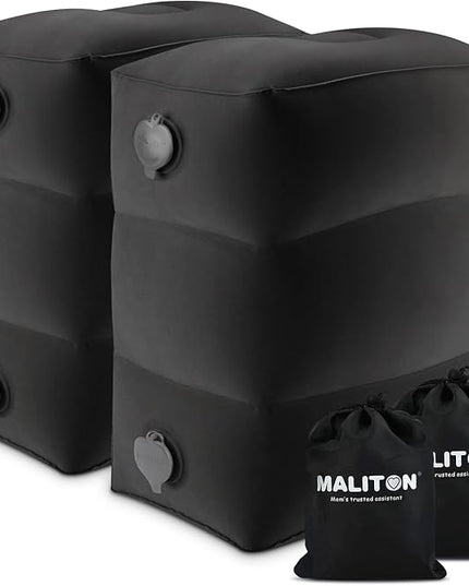 Maliton Inflatable Foot Rest Pillow, Airplane Travel Bed for Toddler, Car Seat Foot Rest for Kids, Adjustable Height Leg Rest Pillow for Airplane, Home, Office(Black, 2 Pack)